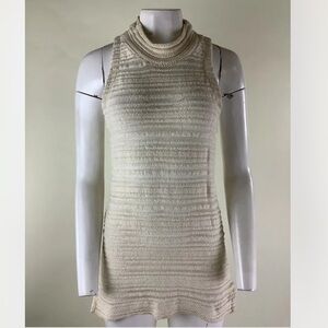 Anthropologie Sz L Sleeveless Knit Tunic Sweater Cream 100% Cotton Turtleneck